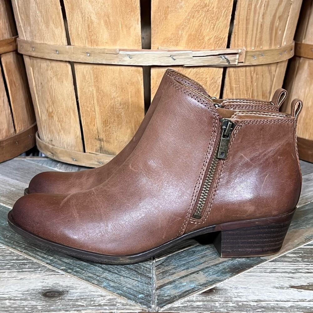 Lucky Brand Basel Tan Brown Leather Double Zip Ankle Boots Womens Size 7.5 - Picture 2 of 12